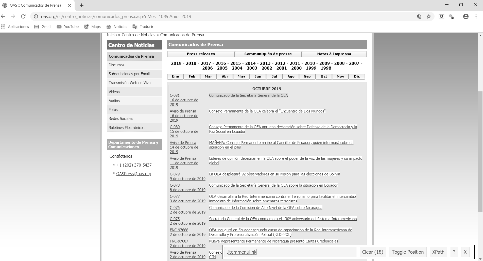 Títulos de los comunicados de prensa que queremos extraer
