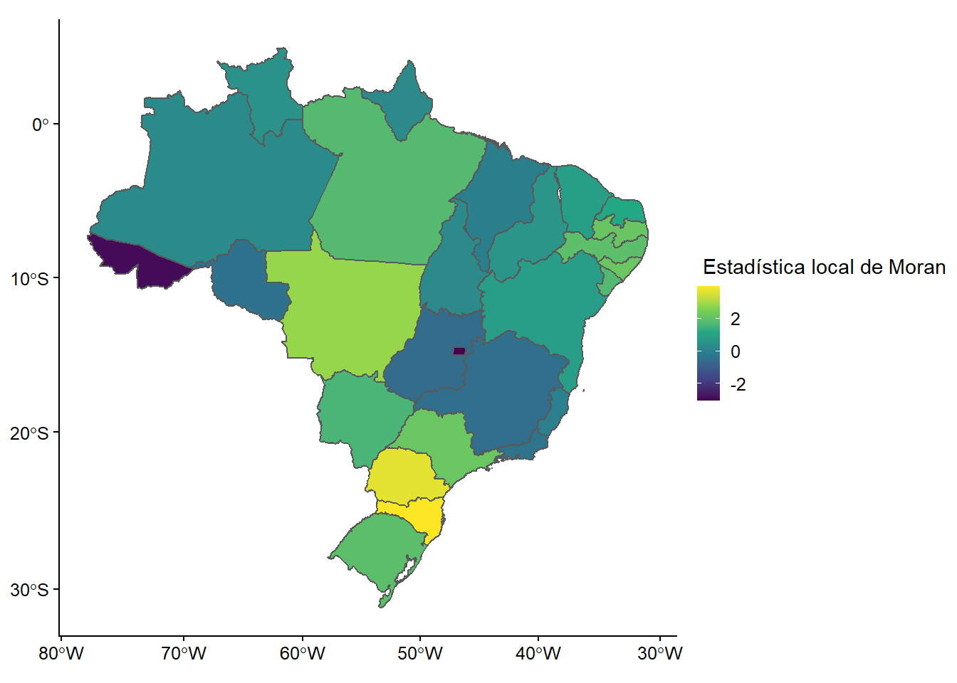 El test de Moran a nivel local para diferentes valores de Gini